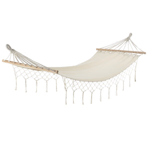 Chaise Hamac à Franges Fauteuil Suspendu avec Cordes Tressées pour Intérieur Extérieur Jusqu'à 150kg 200x80cm Crème [casa.pro]