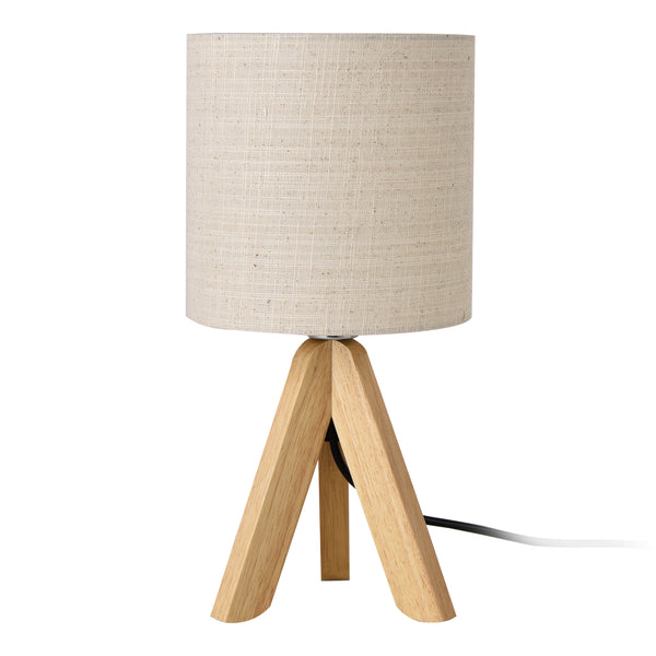 Lampe de Bureau Koblenz Trépied E14 Bois Lin Hauteur 37.5 cm Beige Bois Naturel [lux.pro]