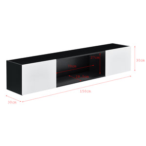 Étagère Murale Thabong avec Éclairage LED Bleu 150 x 30 x 30 cm Noir Blanc Brillant [en.casa]