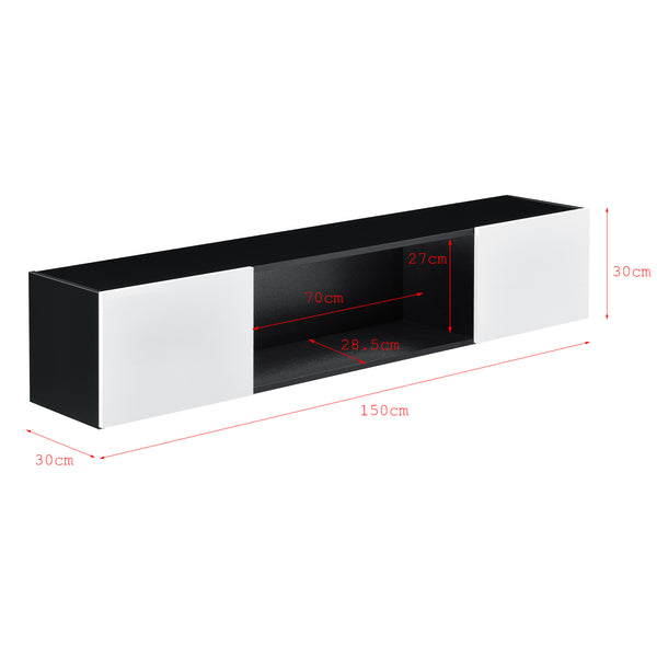 Étagère Murale Thabong avec Éclairage LED Bleu 150 x 30 x 30 cm Noir Blanc Brillant [en.casa]