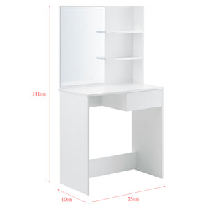 Frisierkommode Rustenburg 141x75x40 cm mit Spiegel und Schublade Weiß en.casa