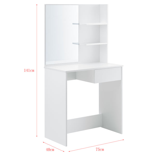 Frisierkommode Rustenburg 141x75x40 cm mit Spiegel und Schublade Weiß en.casa