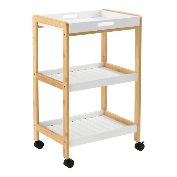 Servierwagen Lugano 75x46x35 cm Rollwagen mit Ablage Weiß/Natur en.casa