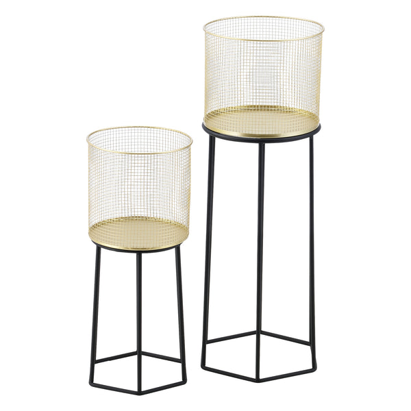 Lot de 2 Supports de Plantes Merelbeke Noir Doré [en.casa]