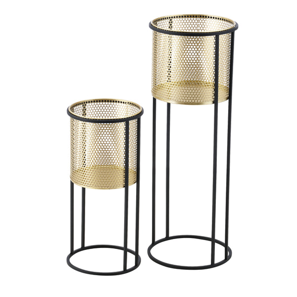 Ensemble de 2 Supports de Plantes Malmedy Noir Doré [en.casa]
