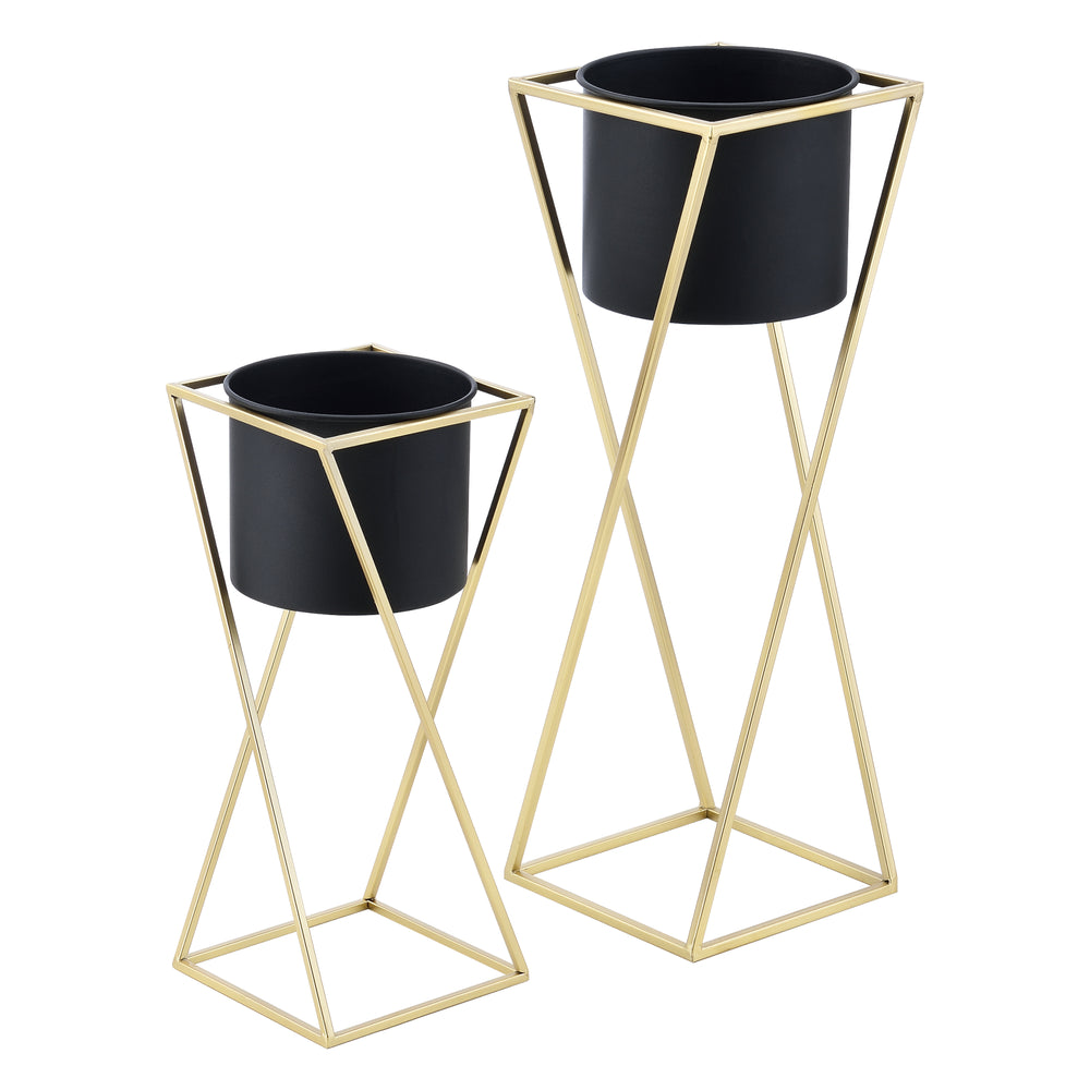 Supporto per vaso Mons 2 pezzi nero - dorato en.casa - premiumXL
