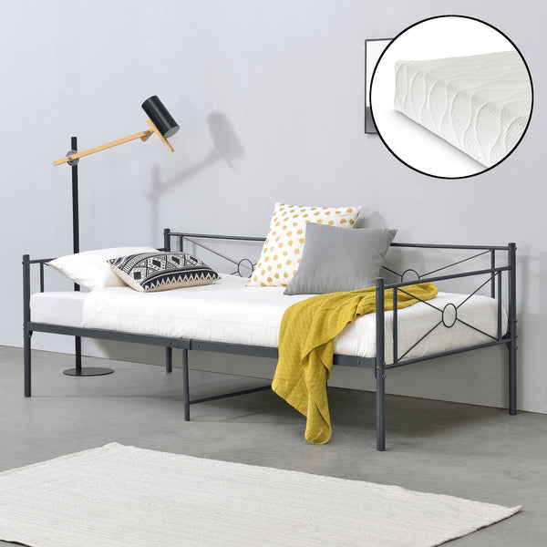 Divano a 2-3 Posti di Seduta Letto Singolo in Acciaio con Materasso a Schiuma Fredda 90 x 200 cm Sofa Decorativa in Metallo - Vari Colori