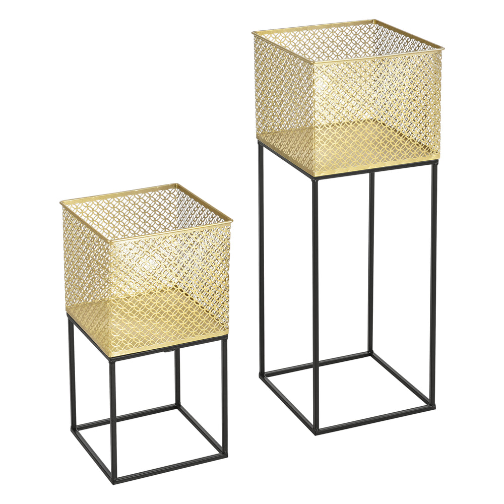 Set Cache-Pot Juprelle Métal Tailles Différentes Noir Doré [en.casa]
