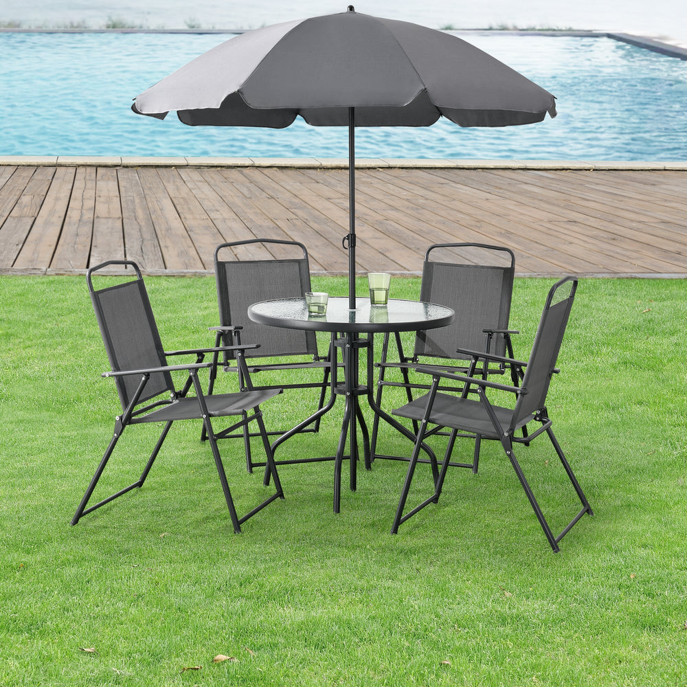 Mobilier de jardin - Ensemble Milagro chaises avec table 4 chaises et parasol noir gris foncé en.casa - premiumXL