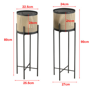 Lot de 2 Supports de Plante Colfontaine Métal Tailles Différentes Noir Sable [en.casa]