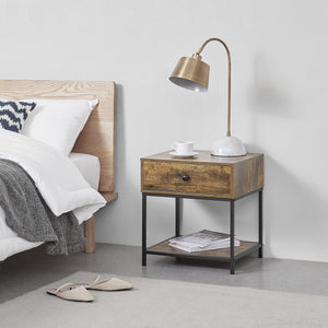 Table Basse Bjuv avec Tiroir et Étagère 49 x 45 x 39 cm Effet Bois Foncé Noir [en.casa]