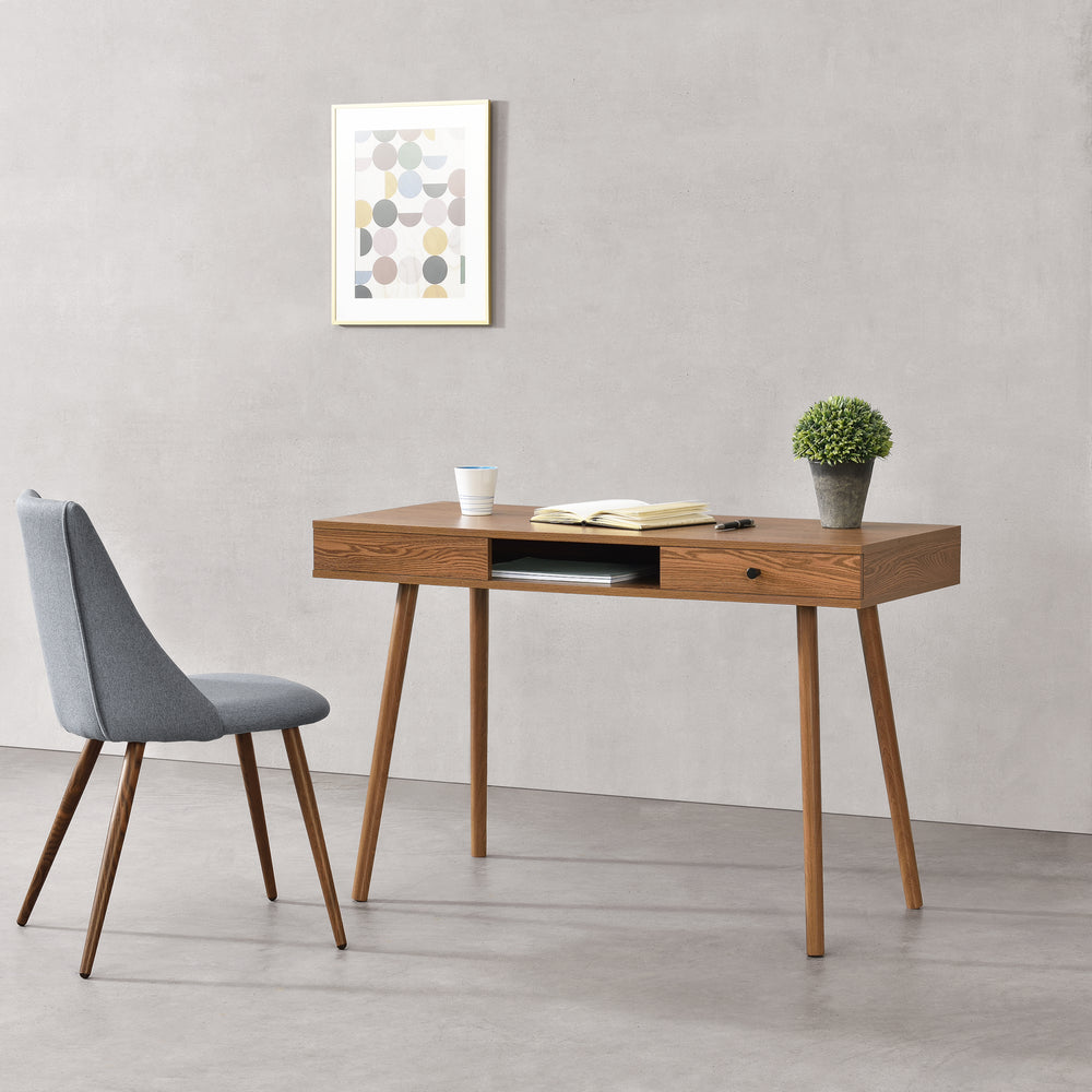 Bureau Habo avec étagère et tiroir 115x48x74cm ton bois foncé en.casa - premiumXL