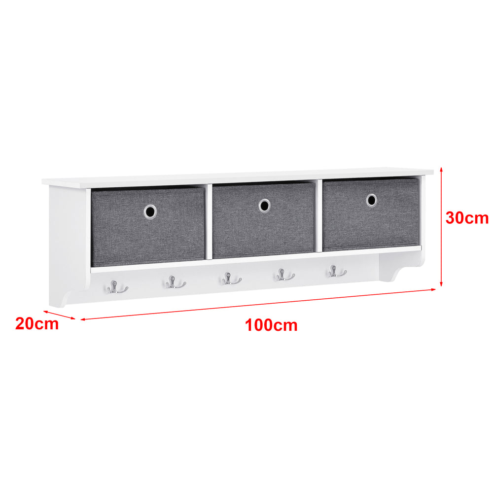 Porte-manteau mural Horsens avec boîtes de rangement 100x20x30cm Blanc/Gris en.casa - premiumXL