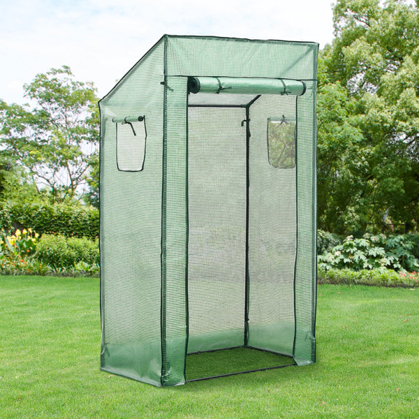 Serre de tomates Marzano en acier et polyéthylène à porte et 2 fenêtres zippée 100 x 60 x 143 - 174 cm vert [en.casa]