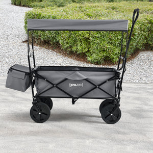 Chariot d'Extérieur Pliable avec Toit pour Jardin à 4 Roues 104 x 52 x 117 cm Noir Gris Foncé pro.tec