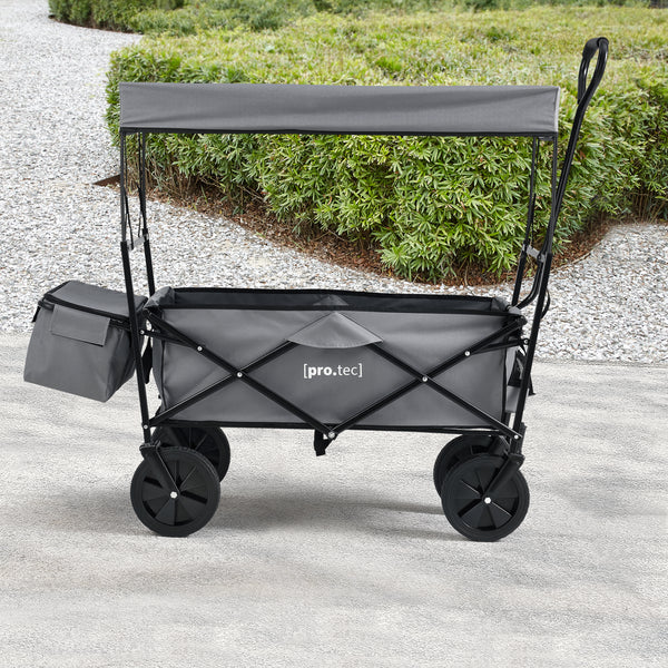 Chariot d'Extérieur Pliable avec Toit pour Jardin à 4 Roues 104 x 52 x 117 cm Noir Gris Foncé pro.tec