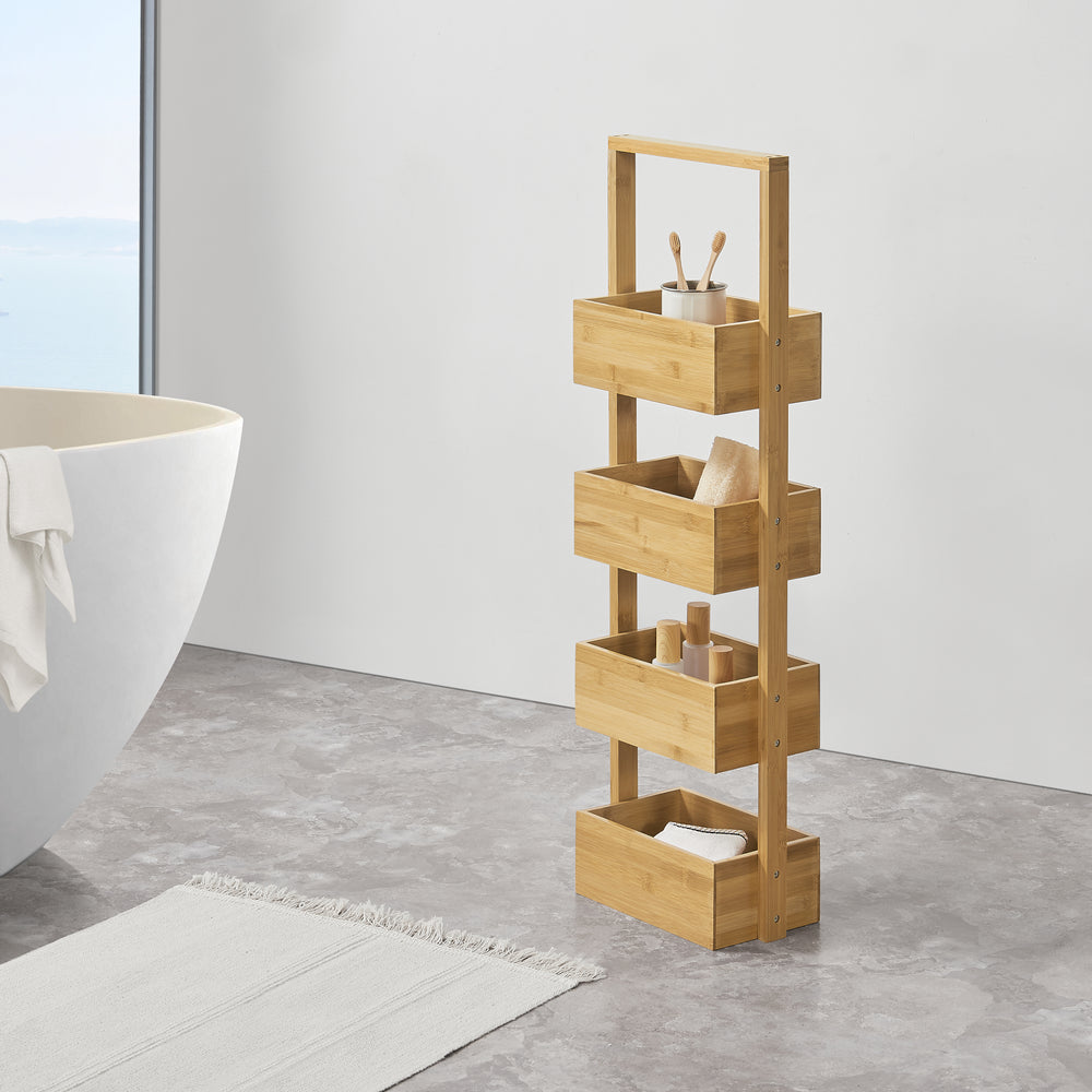 Badregal Bardu mit 4 Ablagefächer 28x16x88cm Bambus [en.casa] - premiumXL