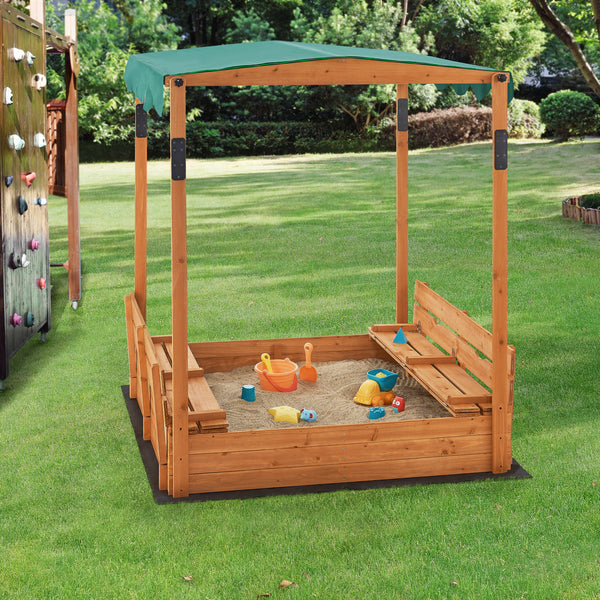 Sabbiera Pitsunda in Legno con Panchine e Tenda Parasole - Sabbiera Richiudibile [en.casa]