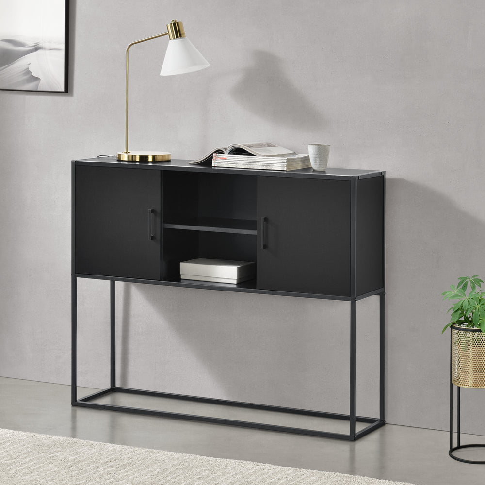 Buffet Motala avec étagère et portes d’armoire noir [en.casa] - premiumXL