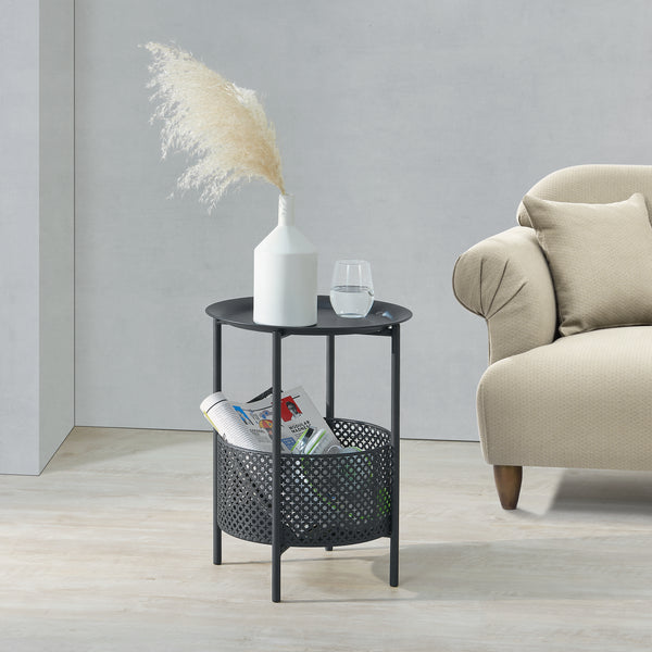 Petite table ronde Kruibeke métal 45 x 35 cm noir [en.casa]