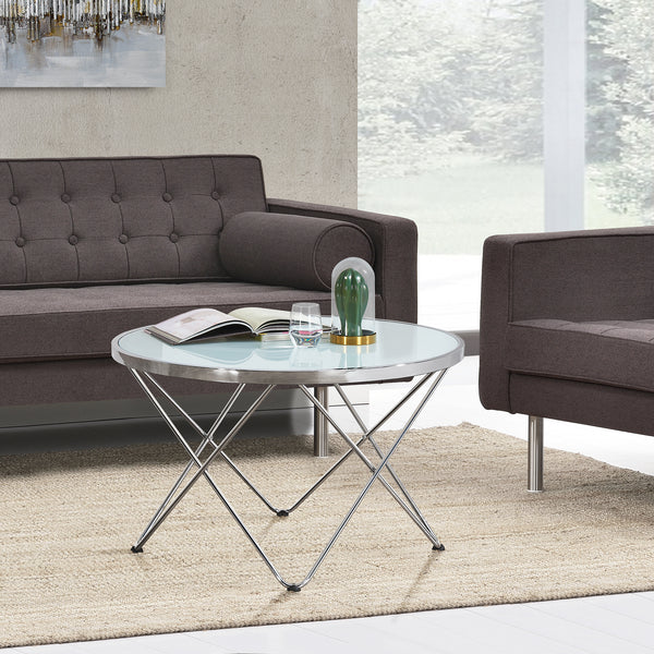 Couchtisch Nikkeby Metallgestell Silber/Milchglasoptik [en.casa]