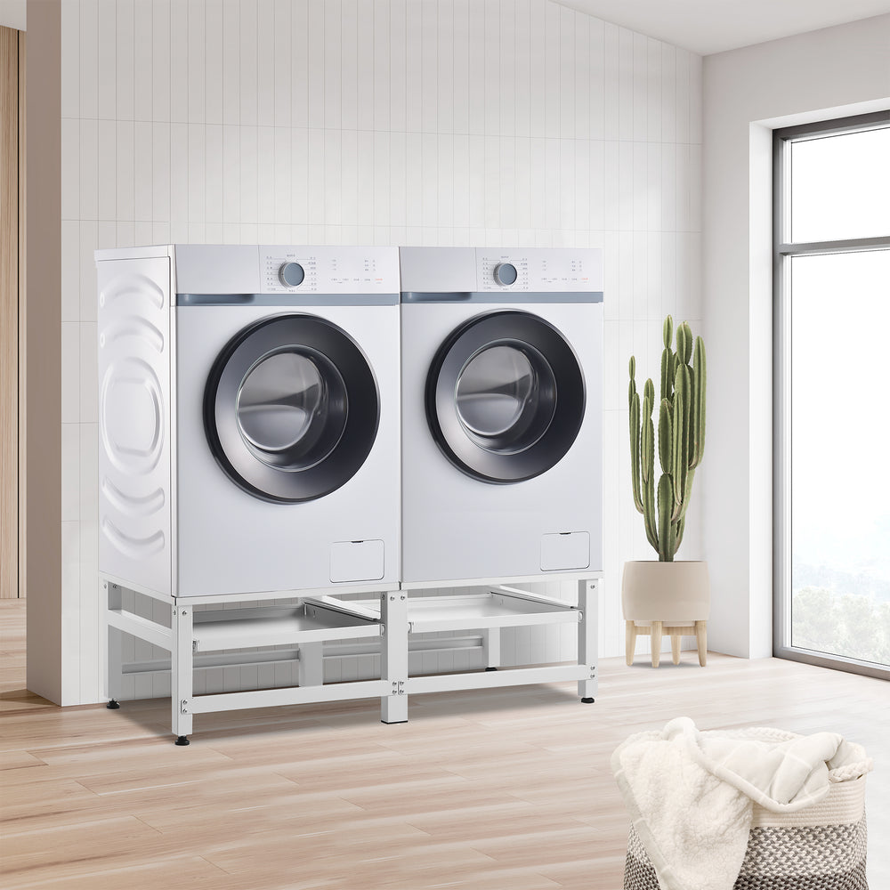 Socle pour machines à laver 2 compartiments Bothel avec étagères 150 kg Blanc [en.casa] - premiumXL
