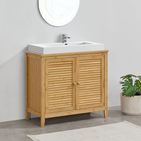 Meuble sous lavabo Värmdö avec 2 portes en bambou 60 x 67 x 30 cm [en.casa]