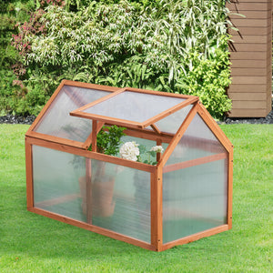 Châssis de jardin Duiven toiture relevable à 2 pans en polycarbonate et pin 100 x 55 x 41-70 cm  [casa.pro]