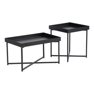 Set di 2 Tavolini 'Heinola' in Misure Diverse - Tavolini Bassi in Acciaio con Gambe a Croce e Piano con Bordi Laterali - Nero Opaco [en.casa] 
