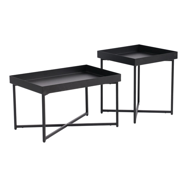 Set di 2 Tavolini 'Heinola' in Misure Diverse - Tavolini Bassi in Acciaio con Gambe a Croce e Piano con Bordi Laterali - Nero Opaco [en.casa] 