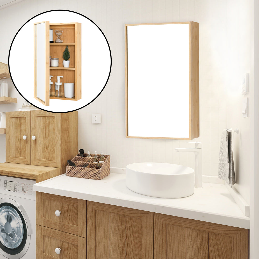 Spiegelschrank Ikorfat 60,5 x 35 x 14 cm Bambus Natur [en.casa]