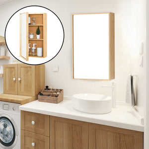 Armadietto Pensile da Bagno 'Ikorfat' Mobile in Bambù con Anta a Specchio e 2 Ripiani [en.casa] 