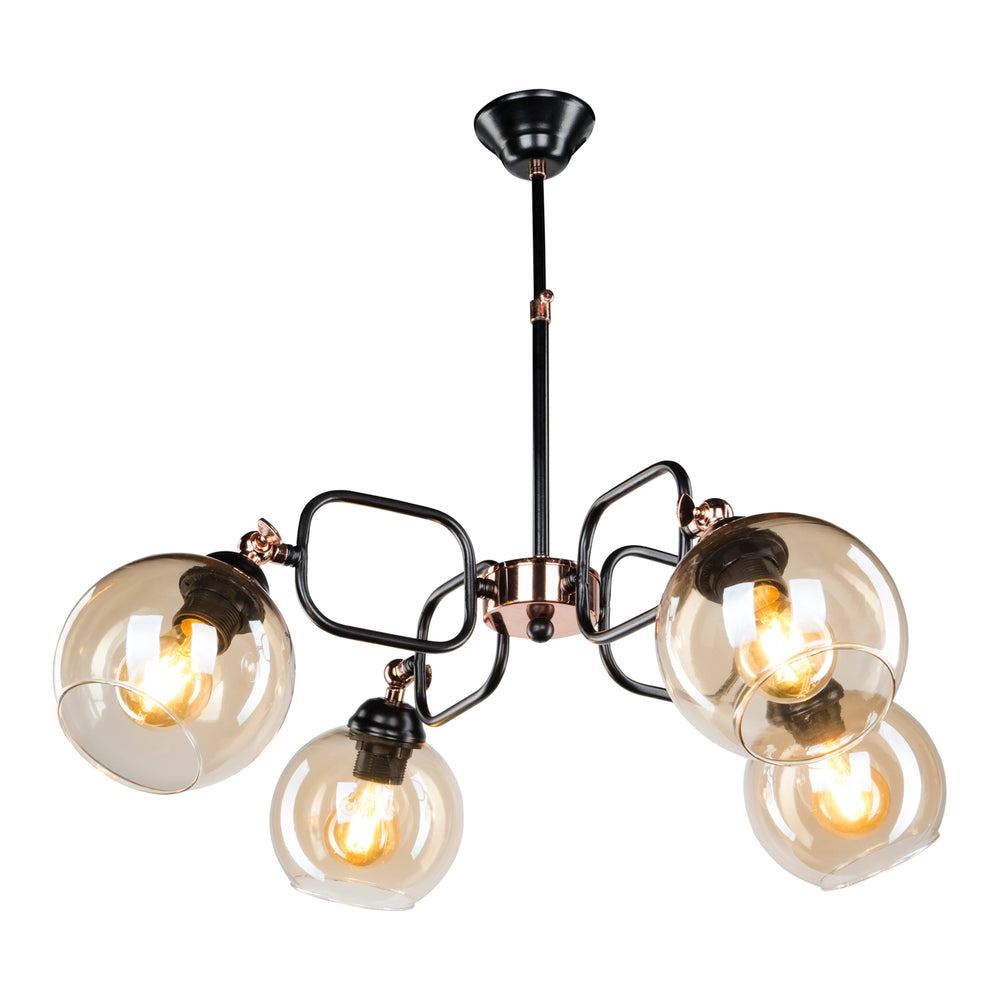 Suspension Crawley 4xE27 métal verre noir / couleur cuivre [lux.pro] - premiumXL