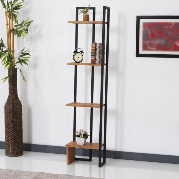 Standregal Bjergsted mit 4 Ablageflächen 150x36x21 cm Schwarz/Walnuss-Optik [en.casa]