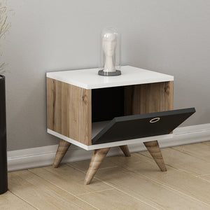 Table de chevet Hinnerup avec compartiment de rangement 41 x 40 x 35 cm blanc / effet chêne / noir [en.casa]