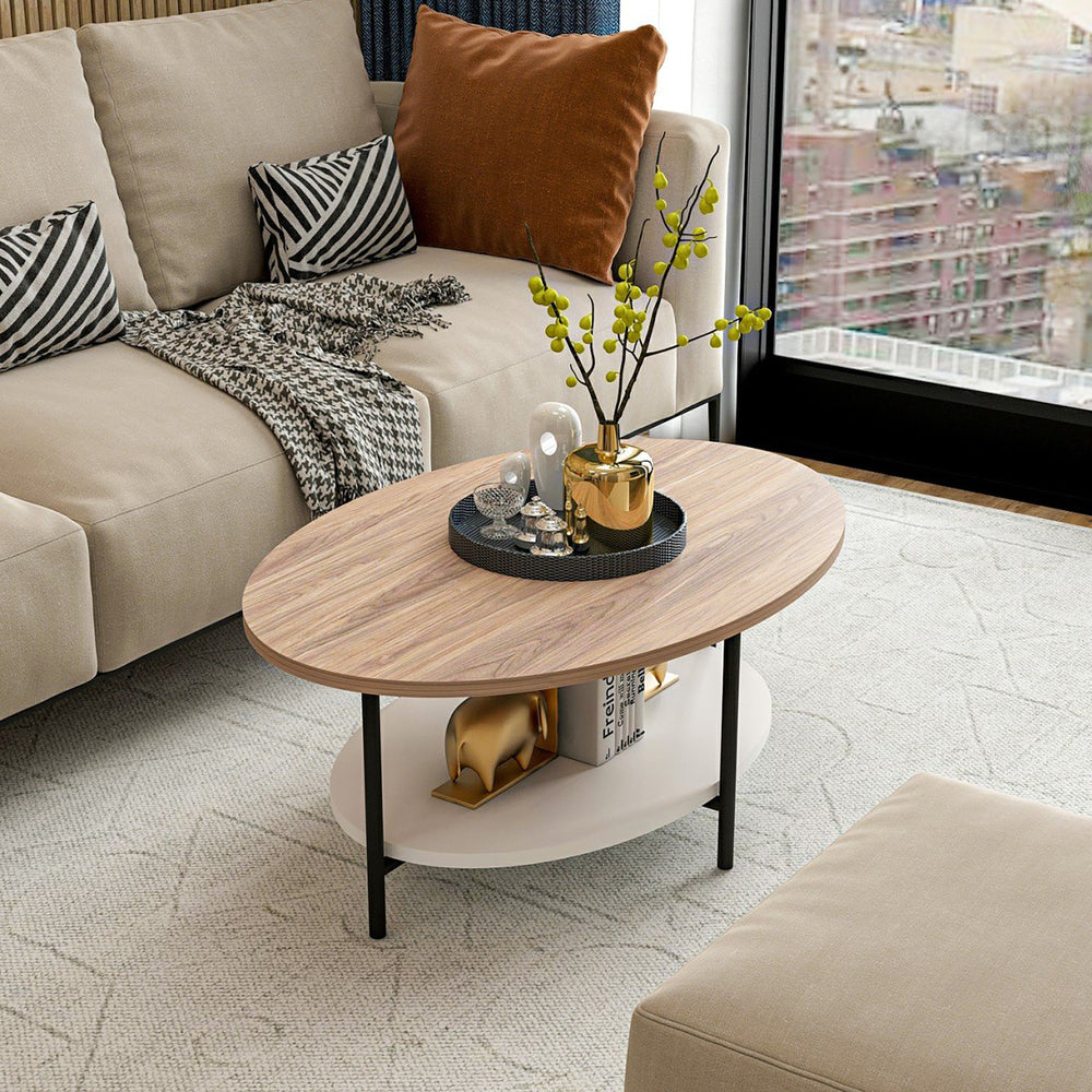 Tavolino da salotto Fredericia con ripiano inferiore effetto rovere / bianco [en.casa] - premiumXL