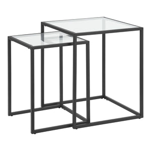 Lot de 2 tables d'appoint Holstebro gigognes en verre et métal transparent / noir [en.casa]