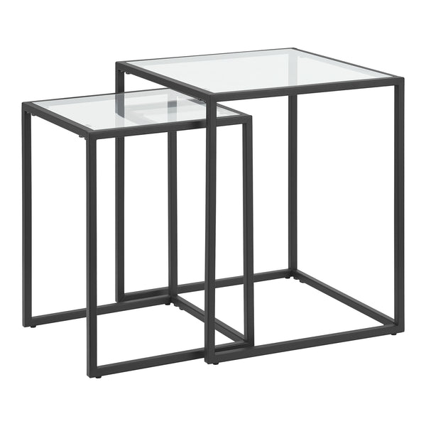 Lot de 2 tables d'appoint Holstebro gigognes en verre et métal transparent / noir [en.casa]