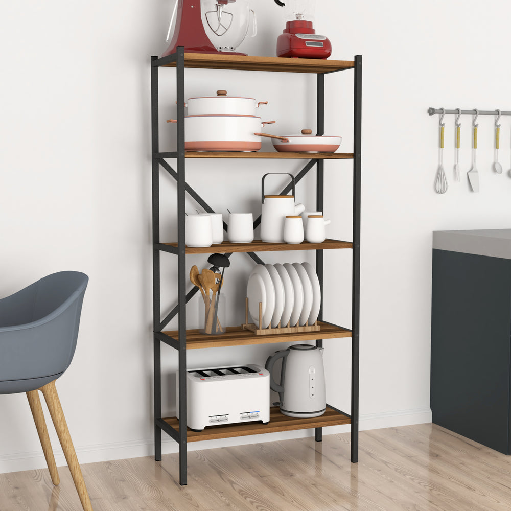 Étagère de cuisine Tomelilla 160x66x34 cm noyer/anthracite [en.casa] - premiumXL