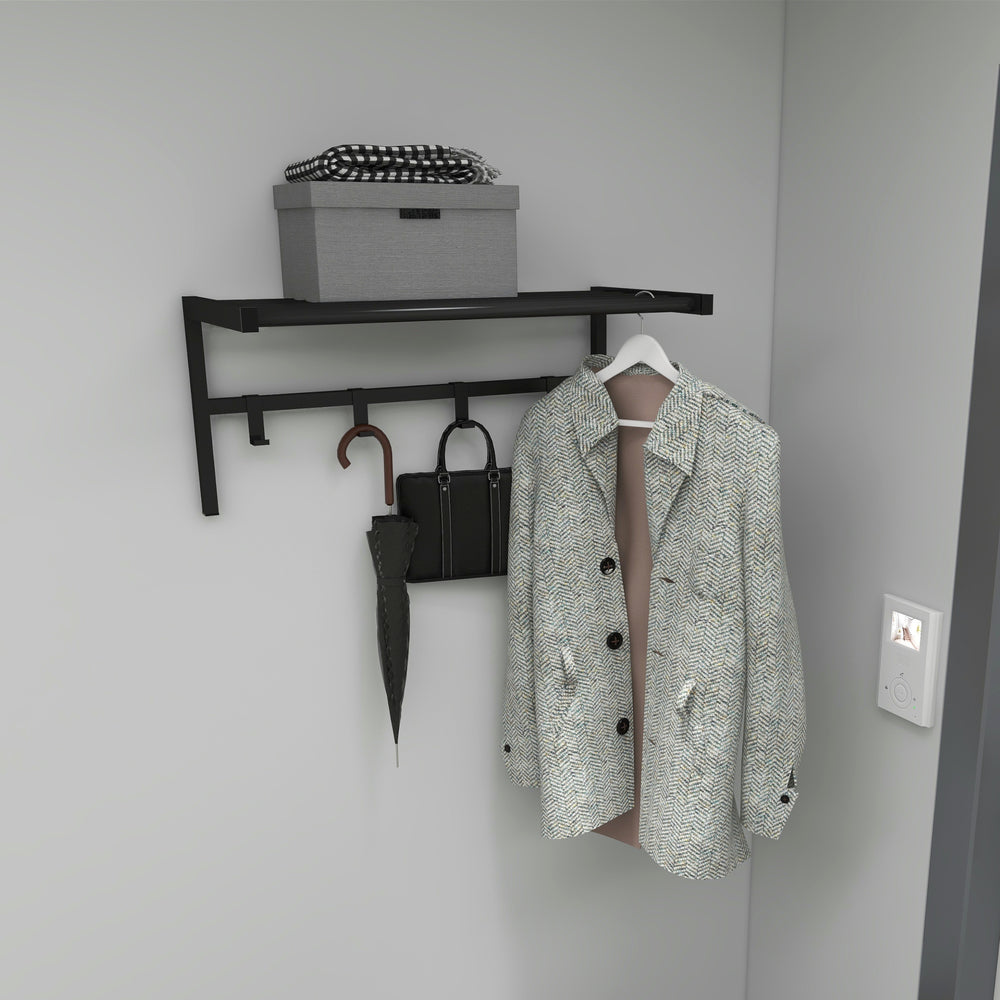 Porte-manteau mural Tolga avec étagère à chapeaux noir [en.casa] - premiumXL