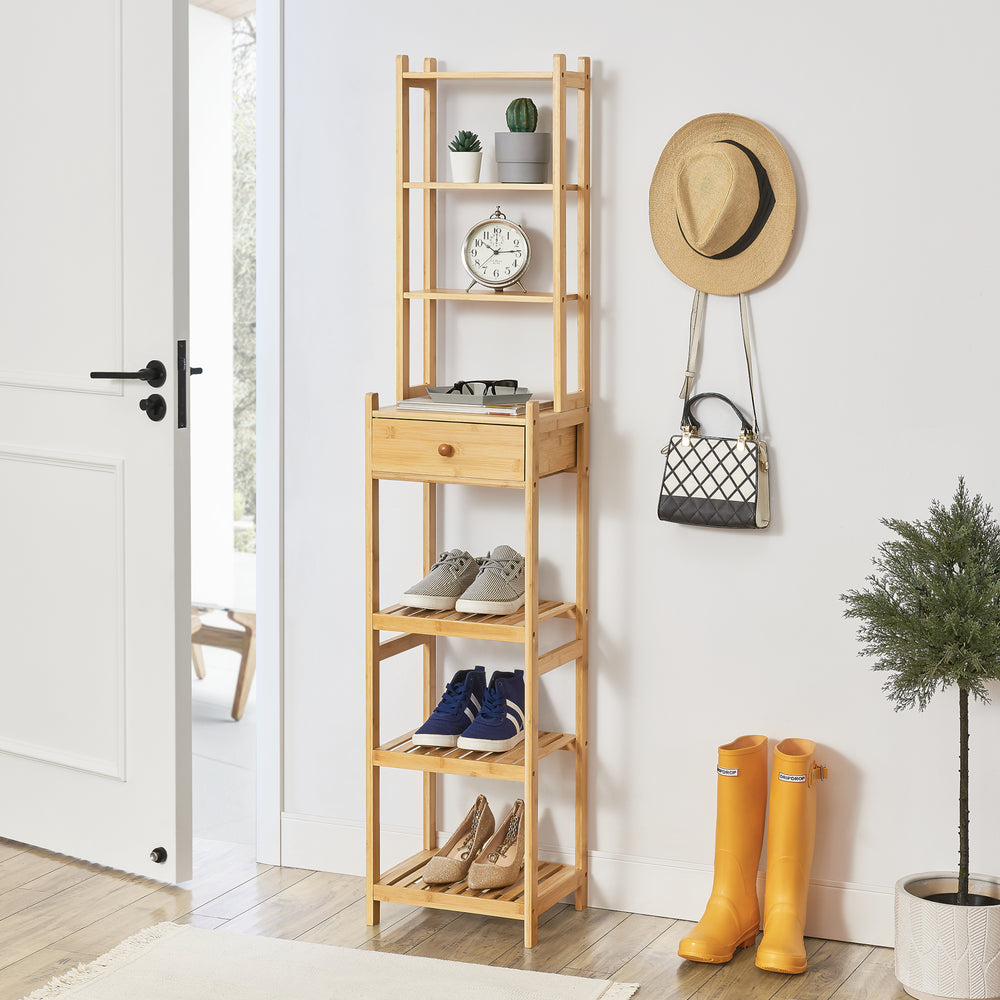 Étagère Siilinjärvi en bambou 163 x 33 x 28 cm jusqu'à 5 kg naturel [en.casa] - premiumXL