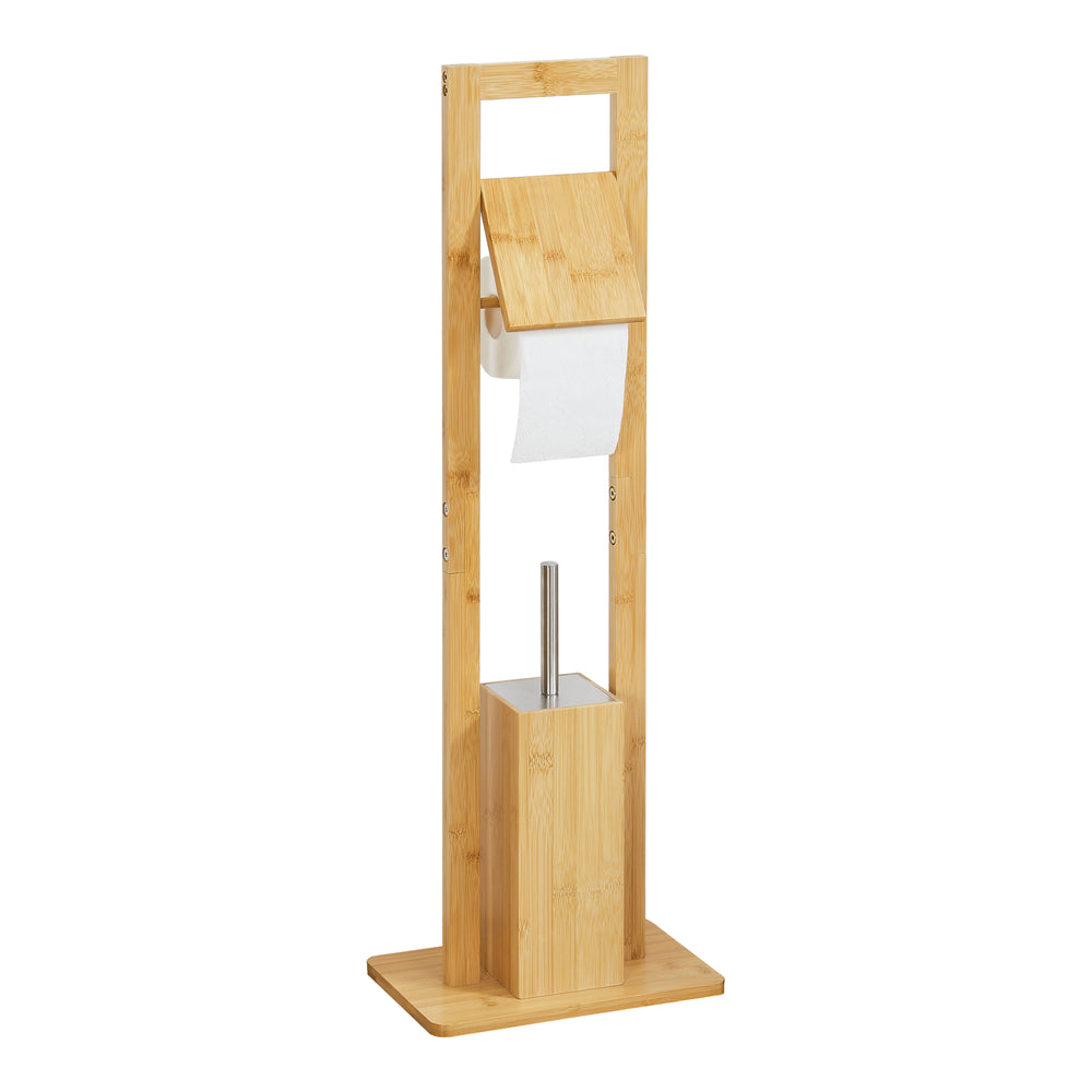 Set de toilettes Västerås porte-papier toilette avec brosse WC bambou [en.casa] - premiumXL
