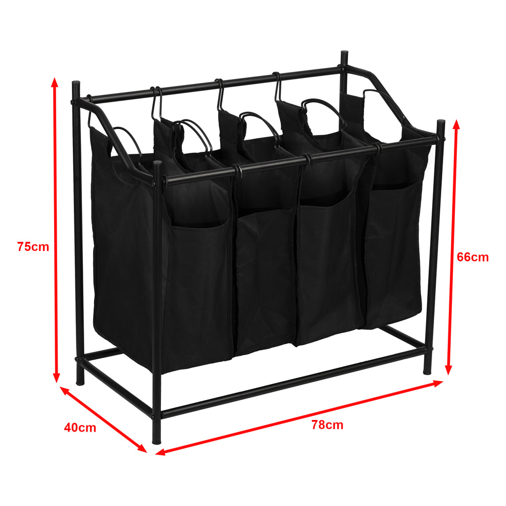 Cesto portabiancheria Vamdrup con 4 sacchi per biancheria 18 L struttura in metallo nero [en.casa] - premiumXL