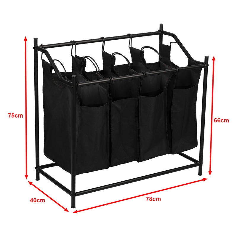 Croquis coté Panier à linge Vamdrup à 4 compartiments capacité 18 litres [en.casa]