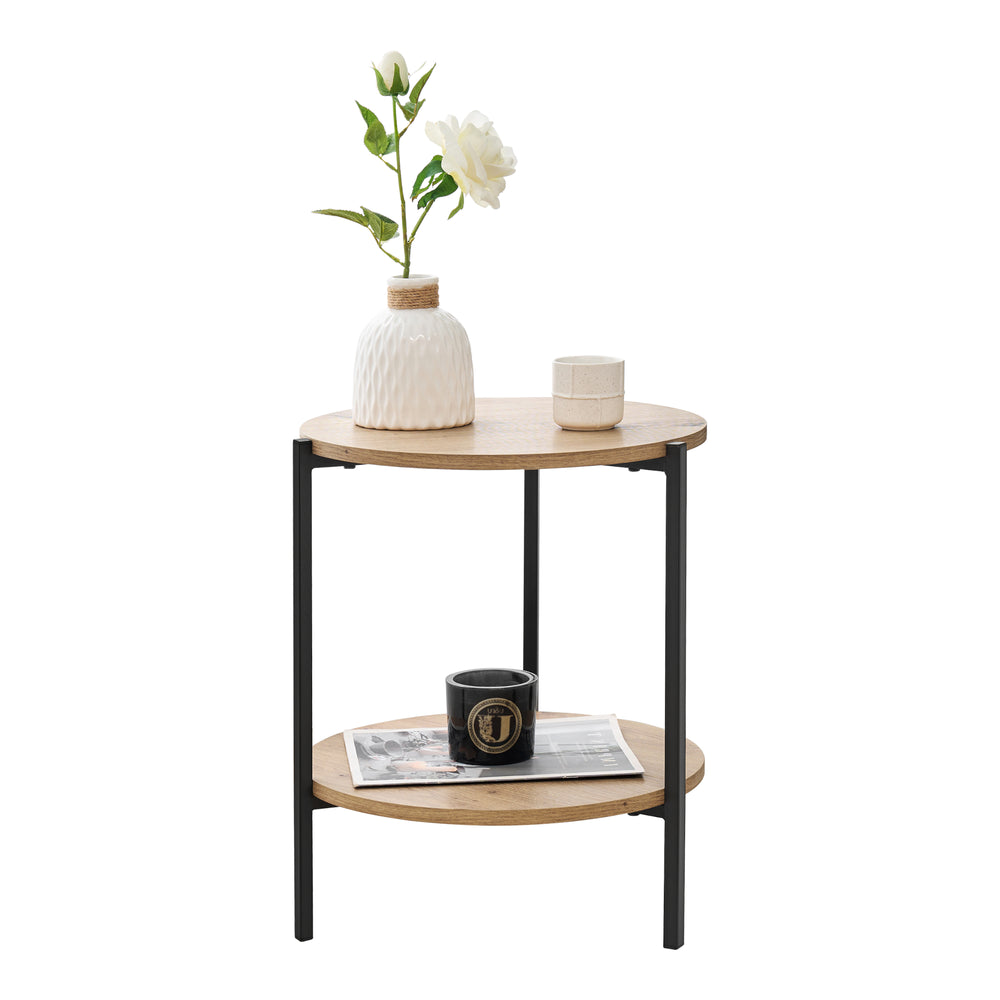 Tavolino Kuopio 50xØ40cm Nero/Effetto legno [en.casa] - premiumXL