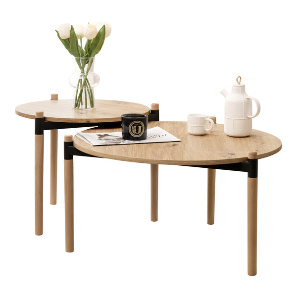 Table basse Kristinestad à double plateaux en bois de pin [en.casa]