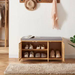 Schuhschrank Selk mit Sitzfläche Bambus [en.casa]