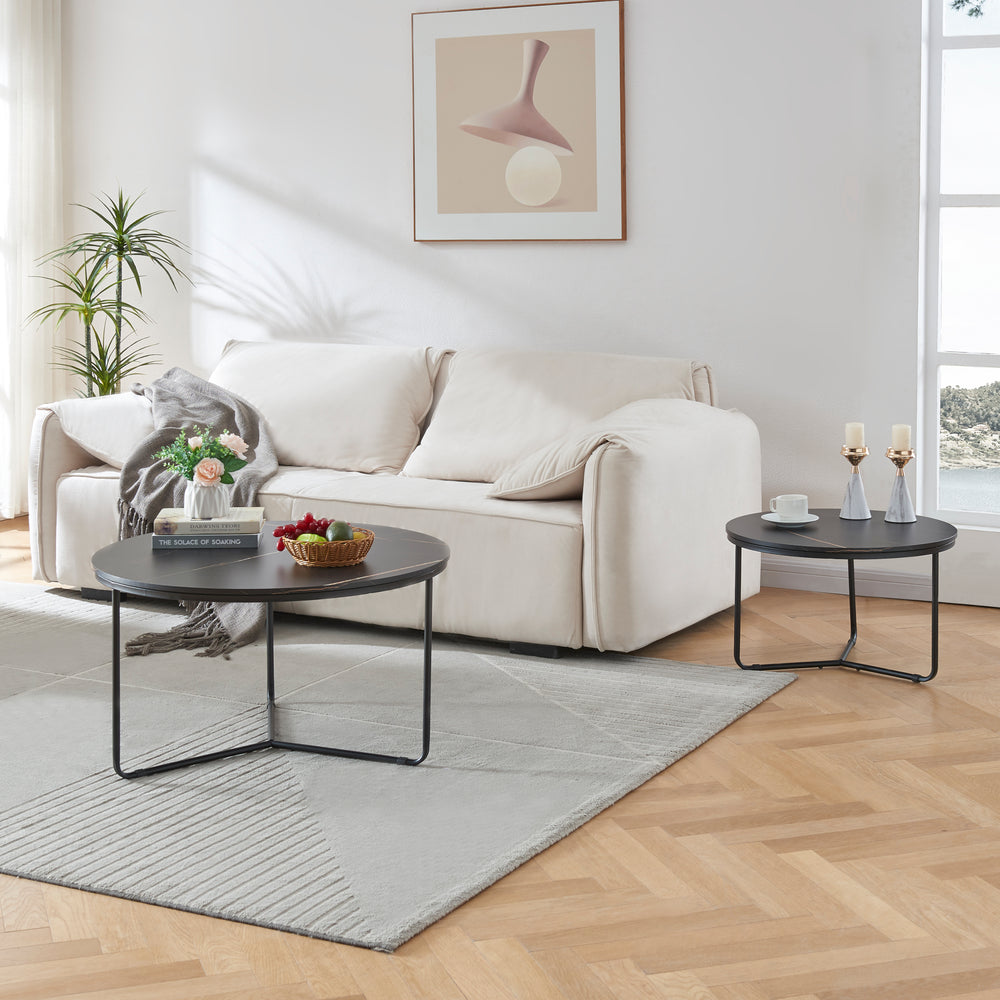 Tavolino Poxdorf 2 pz. effetto marmo, nero [en.casa] - premiumXL