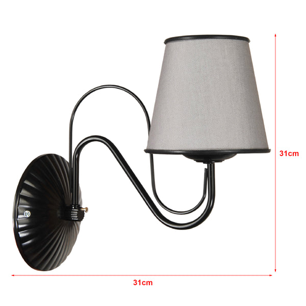 Applique 'Hampshire' a Braccio Curvo per Interni Lampada da Parete con Portalampada Nero e Paralume a Tronco di Cono Grigio - lux.pro