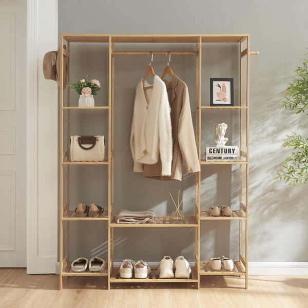 Portant à vêtements Ilomantsi bambou 165 x 122 x 35 cm naturel [en.casa]